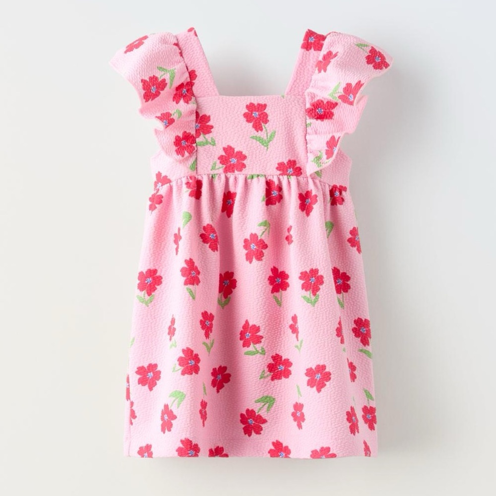 Pink floral pinafore dress